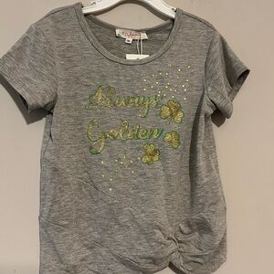 Truly Me Gray Tee with Green Shamrocks and Gold Accents